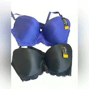 NWT Set of 2 Lukasi Bras Size 38D Lace Padded Underwire Black Royal Blue